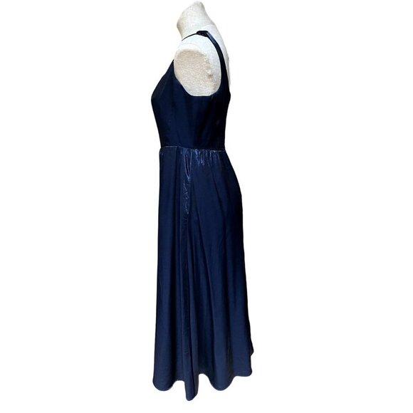 WAYF Corset Midi Dress Fit + Flare Midnight Blue Satin Retro 80s Prom Style Glam - Picture 6 of 12